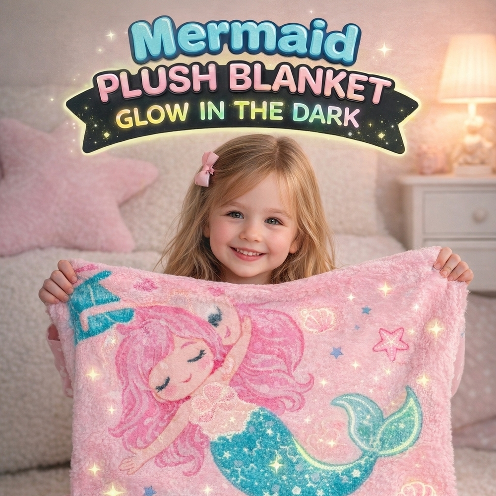 #4000 Glow in the Dark Mermaid Plush Blanket for Kids Pink Soft Throw 60 x 50